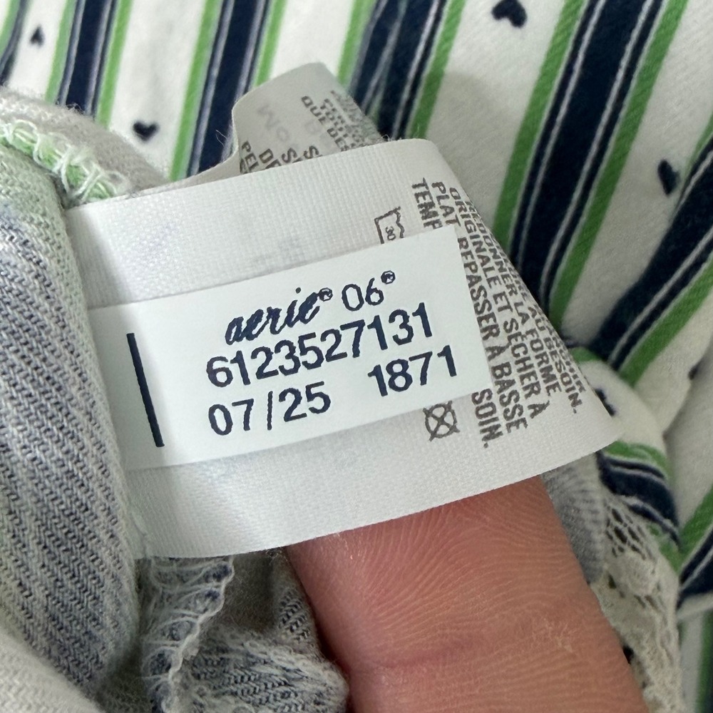 Aerie Flannel Pajama Shirt Womens XL Navy Green Stripe Heart Lace Cozy Lounge - Picture 8 of 8